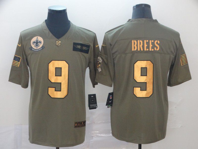 Men New Orleans Saints 9 Brees green Nike Olive Salute To Service Limited NFL Jersey